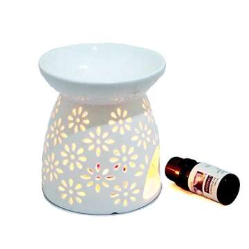 ToiM Vase Shaped Milk White Ceramic Hollowing Floral Aroma Lamp Candle Warmers Fragrance Warmer Oil ...