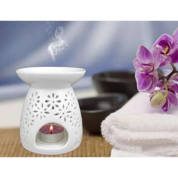 ToiM Vase Shaped Milk White Ceramic Hollowing Floral Aroma Lamp Candle Warmers Fragrance Warmer Oil Diffuser Essential Oil Lamp Aromatherapy Furnace Ceramic Incense Burner Wax Melt Warmer (White)