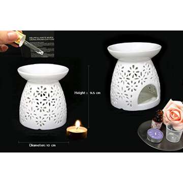 ToiM Vase Shaped Milk White Ceramic Hollowing Floral Aroma Lamp Candle Warmers Fragrance Warmer Oil Diffuser Essential Oil Lamp Aromatherapy Furnace Ceramic Incense Burner Wax Melt Warmer (White)