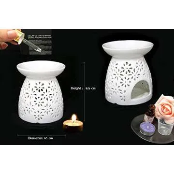 ToiM Vase Shaped Milk White Ceramic Hollowing Floral Aroma Lamp Candle Warmers Fragrance Warmer Oil Diffuser Essential Oil Lamp Aromatherapy Furnace Ceramic Incense Burner Wax Melt Warmer (White)