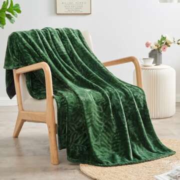SOCHOW Super Soft Flannel Fleece Throw Blanket, Lightweight Cozy Warm Leaves Textured Plush Blanket for Bed Couch Sofa, 50 x 60 Inches, Olive Green