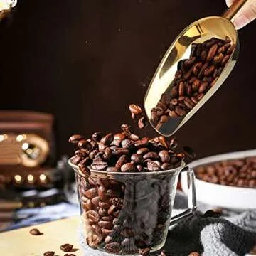 MaudCara® Metal Ice Scoop for Freezer,3 OZ Small Ice Scooper Kitchen Utensils,Multipurpose for Cookie Scoop,Popcorn Scoop,Flour Scoop,Dog Food Scoop(Gold)