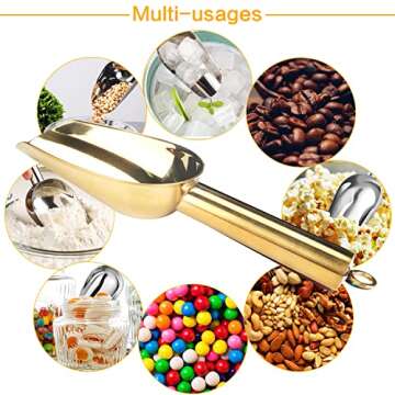 MaudCara® Metal Ice Scoop for Freezer,3 OZ Small Ice Scooper Kitchen Utensils,Multipurpose for Cookie Scoop,Popcorn Scoop,Flour Scoop,Dog Food Scoop(Gold)