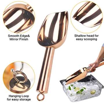 MaudCara® Metal Ice Scoop for Freezer,3 OZ Small Ice Scooper Kitchen Utensils,Multipurpose for Cookie Scoop,Popcorn Scoop,Flour Scoop,Dog Food Scoop(Gold)