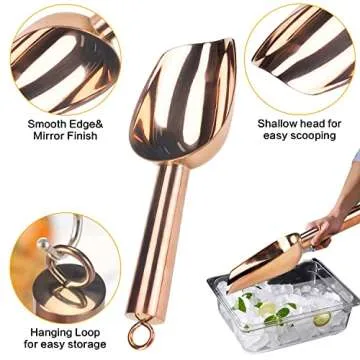 MaudCara® Metal Ice Scoop for Freezer,3 OZ Small Ice Scooper Kitchen Utensils,Multipurpose for Cookie Scoop,Popcorn Scoop,Flour Scoop,Dog Food Scoop(Gold)