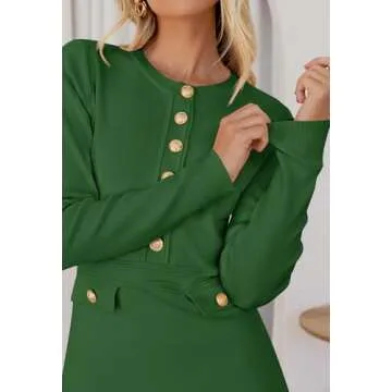 MEROKEETY Women's Long Sleeve Bodycon Sweater Dress Button Crew Neck Elegant Formal Mini Dresses, Green, Large
