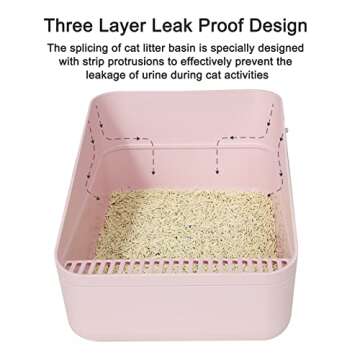 Sfozstra Open Litter Box,Prevent Sand Leakage, Durable High Side Sifting Litter Box for Small Cats,Enclosed,Secure and Odor Litter Box, Removable Litter Box, Easy to Clean(Pink M)