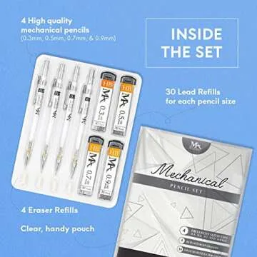 MozArt Mechanical Pencil Set - 4 Sizes with Refills and Case