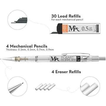 MozArt Mechanical Pencil Set - 4 Sizes with Refills and Case