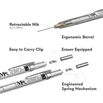 MozArt Mechanical Pencil Set - 4 Sizes with Refills and Case
