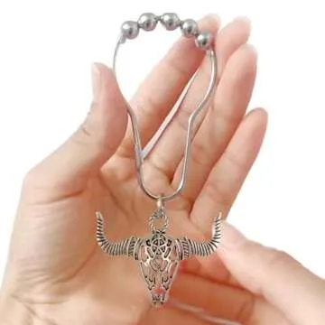 Cow Shower Curtain Hooks, Western Cowboy Shower Curtain Hooks Rings Highland Cow Bathroom Decor Metal Silvery Farmhouse Rustic Farm Decorative Shower Curtain Hooks