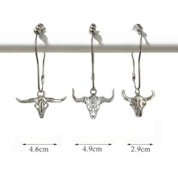 Cow Shower Curtain Hooks, Western Cowboy Shower Curtain Hooks Rings Highland Cow Bathroom Decor Metal Silvery Farmhouse Rustic Farm Decorative Shower Curtain Hooks
