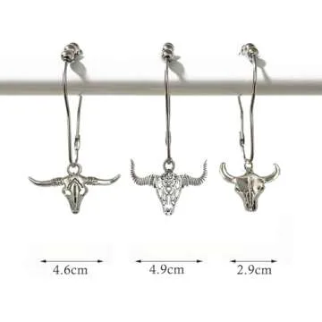 Cow Shower Curtain Hooks, Western Cowboy Shower Curtain Hooks Rings Highland Cow Bathroom Decor Metal Silvery Farmhouse Rustic Farm Decorative Shower Curtain Hooks
