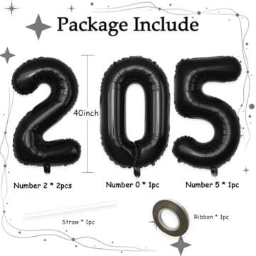 40 Inch Number 2025 Balloons Black, Giant Foil Mylar Helium Balloons for 2025 New Years Party Decora...