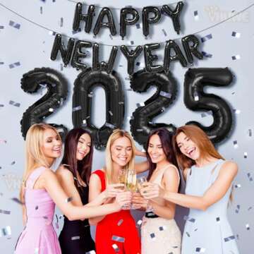 40 Inch Number 2025 Balloons Black, Giant Foil Mylar Helium Balloons for 2025 New Years Party Decorations New Years Eve Party Supplies Decoracion De Año Nuevo 2025 Graduation | Black