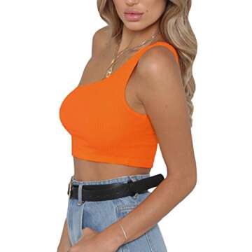 PRETTODAY Womens Sleeveless Crop Tops Sexy Strappy Tees,Orange,Small