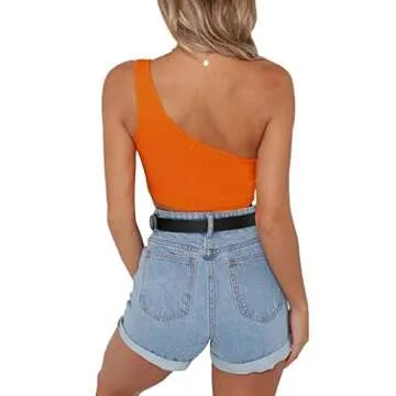 PRETTODAY Womens Sleeveless Crop Tops Sexy Strappy Tees,Orange,Small