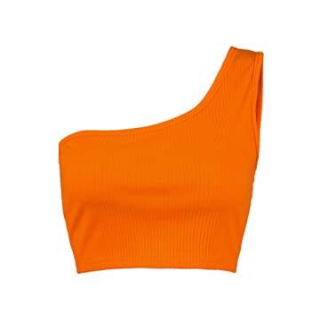 PRETTODAY Womens Sleeveless Crop Tops Sexy Strappy Tees,Orange,Small