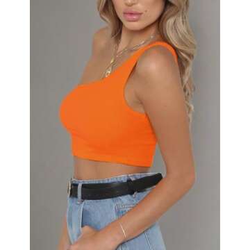 PRETTODAY Womens Sleeveless Crop Tops Sexy Strappy Tees,Orange,Small