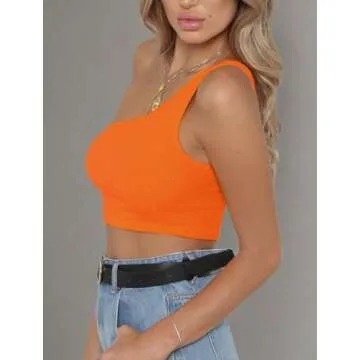 PRETTODAY Womens Sleeveless Crop Tops Sexy Strappy Tees,Orange,Small