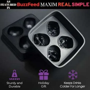 SHAPED 3D Large Skull Ice Cube Mold Tray, Round Whiskey Ice Mold with Lid for Whiskey Drinkers, Bart...