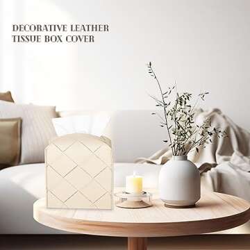 Tissue Box Cover PU Leather Square Tissue Holder Facial Peper Organizer Dispenser for Bathroom, Bedroom, Vanity Countertop, Office, Car, Beige