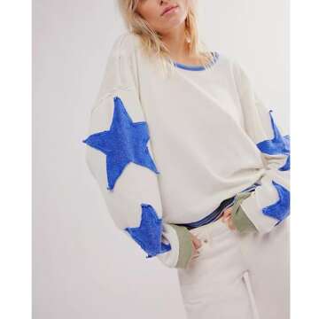 JINZIYINZI Womens Y2k Vintage Star Graphic Sweatshirts 2024 Aesthetic Harajuku Crew Neck Stripe Hood...