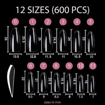 Flossy Nail Soft Gel Nail Tip Box 600pcs Almond Shape Medium Length Full Cover 12 sizes Pre-shaped Soak Off Nail Extensions DIY