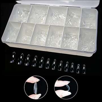 Flossy Nail Soft Gel Nail Tip Box 600pcs Almond Shape Medium Length Full Cover 12 sizes Pre-shaped Soak Off Nail Extensions DIY