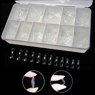 Flossy Nail Soft Gel Nail Tip Box 600pcs Almond Shape Medium Length Full Cover 12 sizes Pre-shaped Soak Off Nail Extensions DIY