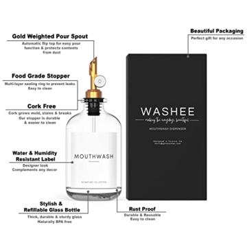 Stylish WASHEE Glass Mouthwash Dispenser - 12.7 oz