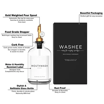 Stylish WASHEE Glass Mouthwash Dispenser - 12.7 oz