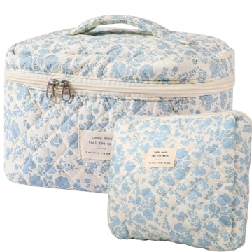 AMULOKRU Quilted Makeup Bag Set with Floral Design