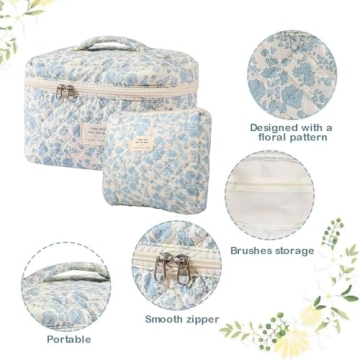 AMULOKRU Quilted Makeup Bag Set with Floral Design