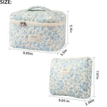 AMULOKRU Quilted Makeup Bag Set with Floral Design