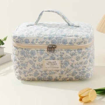 AMULOKRU Quilted Makeup Bag Set with Floral Design