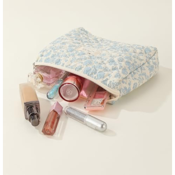 AMULOKRU Quilted Makeup Bag Set with Floral Design