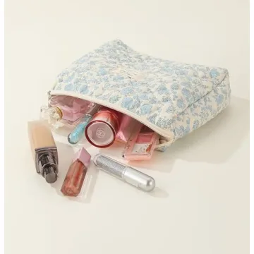 AMULOKRU Quilted Makeup Bag Set with Floral Design