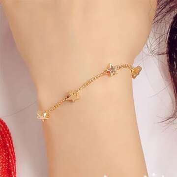 Gold Star Charm Bracelet for Women Dainty Star Chain Bracelet Adjustable Heart Star Link Bracelet Anklet Bracelet Jewelry for Women(Star)