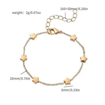 Gold Star Charm Bracelet Adjustable for Women