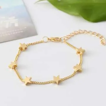 Gold Star Charm Bracelet Adjustable for Women