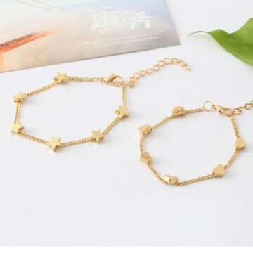 Gold Star Charm Bracelet for Women Dainty Star Chain Bracelet Adjustable Heart Star Link Bracelet Anklet Bracelet Jewelry for Women(Star)