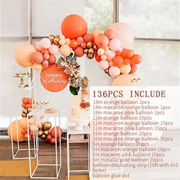 Macaron Orange & Pink Balloon Arch 136Pcs for Events
