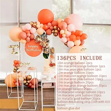 Macaron Orange & Pink Balloon Arch 136Pcs for Events