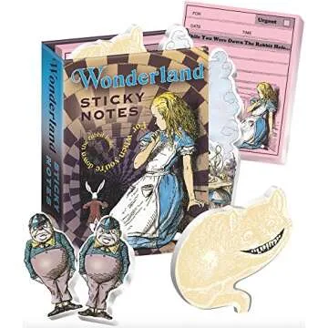 The Unemployed Philosophers Guild Alice in Wonderland Sticky Notes - Cheshire Cat and Other Character Themed 3.25" by 4.25" Booklet with Self-Sticky Individual Notes Inside