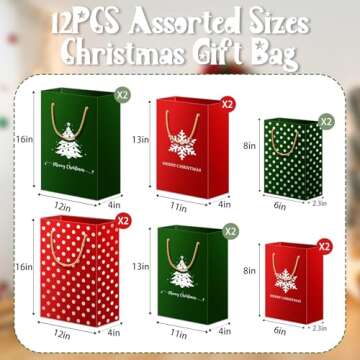Christmas Gift Bags Assorted Sizes Red and Green Style Evergreen Tree Christmas plaid for XMas and C...