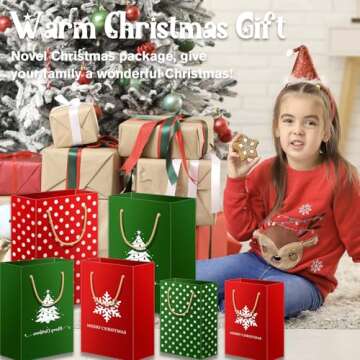 Christmas Gift Bags Assorted Sizes Red and Green Style Evergreen Tree Christmas plaid for XMas and Christmas Snowflakes with Handle Holiday Gift Bags(12 Bags: 4 Large 16", 4 Medium 13", 4 Small 8")