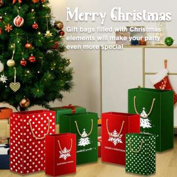 Christmas Gift Bags Assorted Sizes Red and Green Style Evergreen Tree Christmas plaid for XMas and Christmas Snowflakes with Handle Holiday Gift Bags(12 Bags: 4 Large 16", 4 Medium 13", 4 Small 8")