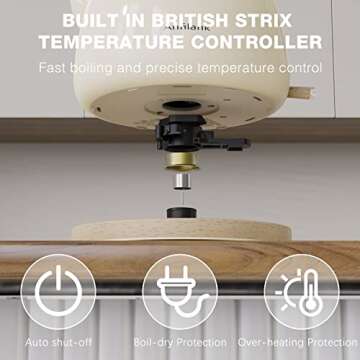 Anfilank Electric Kettle For Coffee & Tea -1.7L Water Boiler 1500W Fast Boiling, Visual Water Level, Removable Filter, LED Indicator Light. Auto Shut-off & Boil-Dry Protection - BPA Free (Cream)