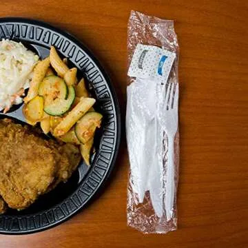 50 Plastic Cutlery Packets - Knife Fork Spoon Napkin Salt Pepper Sets | White Plastic Silverware Sets Individually Wrapped Cutlery Kits, Bulk Plastic Utensil Cutlery Set Disposable To Go Silverware